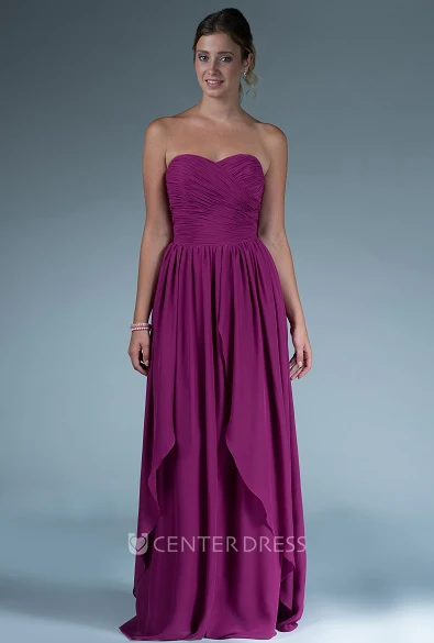 Sweetheart Chiffon Long Bridesmaid Dress With Cascading Skirt Detail