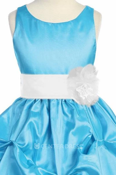Tea-Length Pick Up Floral Taffeta Flower Girl Dress