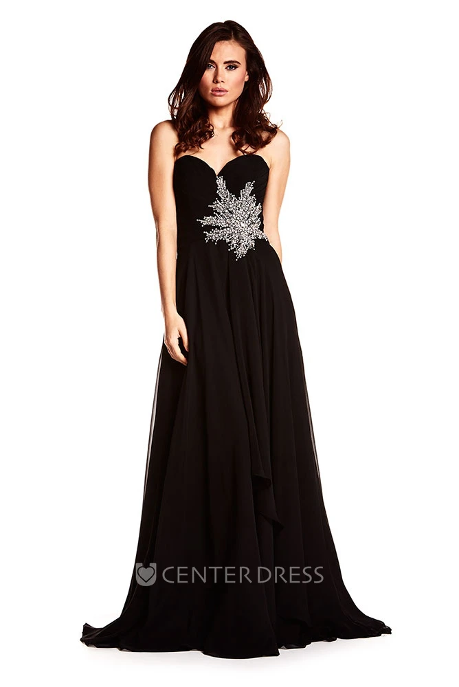 High-Low Sweetheart Sleeveless Sequined Chiffon Prom Dress