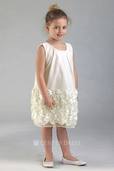 Midi Floral Floral Tulle&Satin Flower Girl Dress