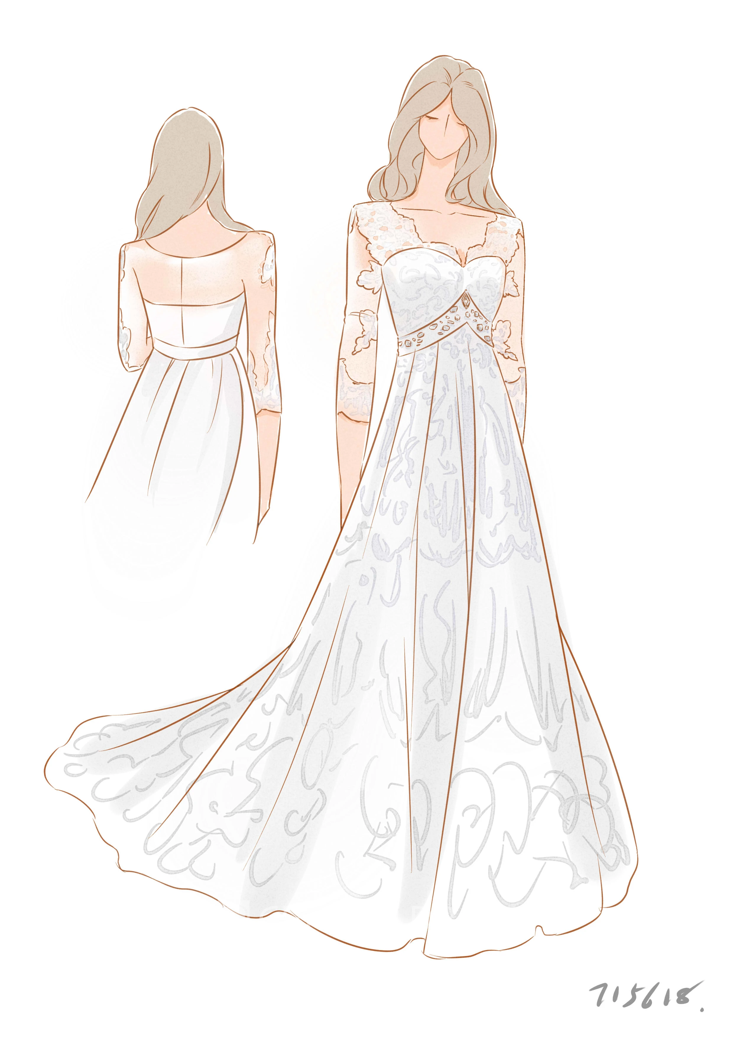 Elegant Country Style Lace A-line V-neck Illusion 3-4 Sleeve Warm Wedding Dress