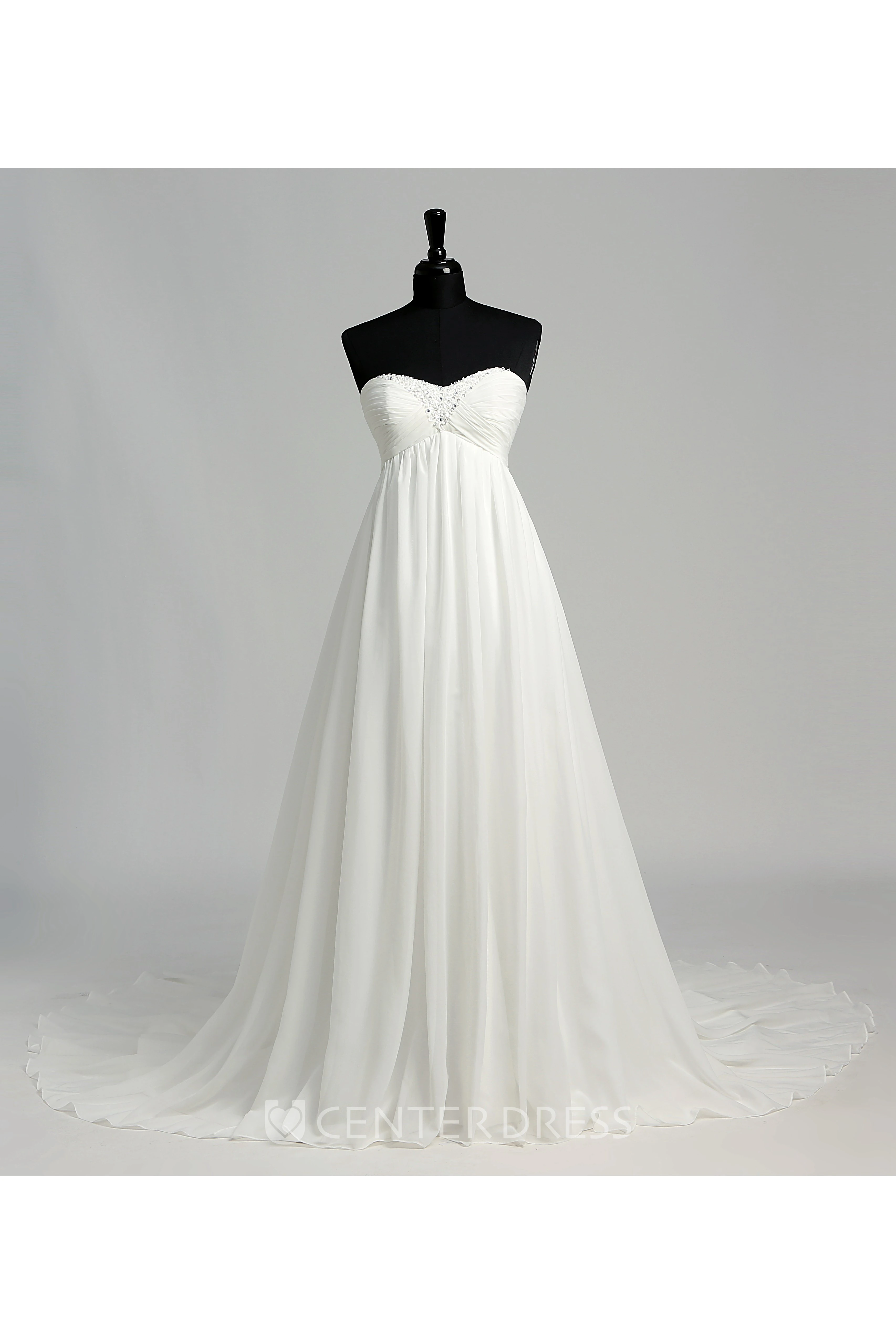 Chiffon A-line Sweetheart Sleeveless Wedding Dress with Beading and Ruching