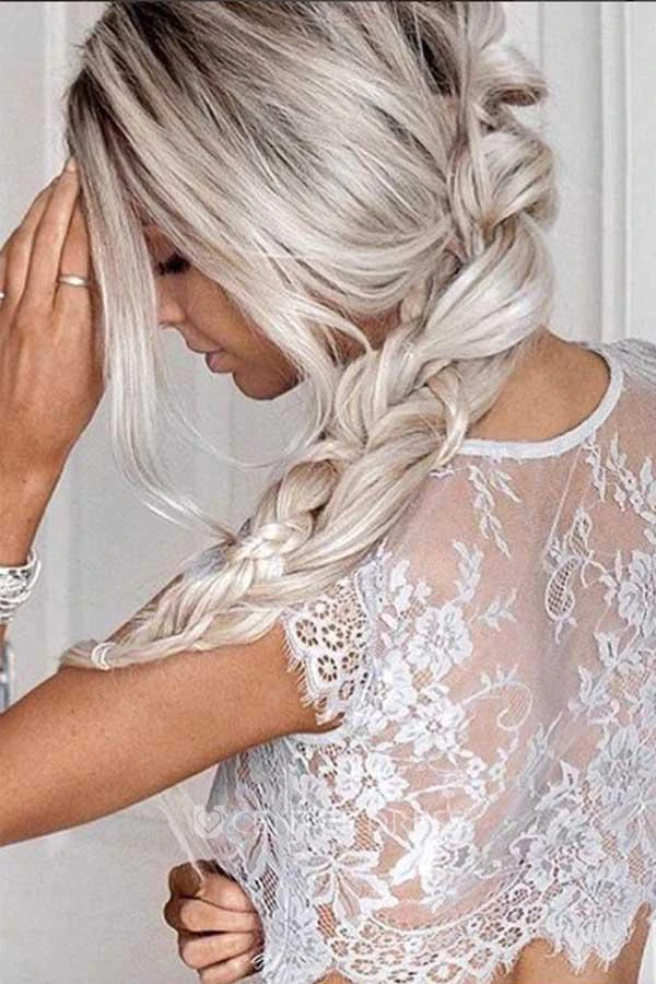 Cap Short Sleeve Floor-length Two Piece Jewel Chiffon Lace Dress
