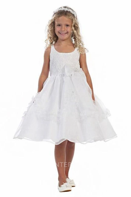 Split Split-Front Beaded Organza Flower Girl Dress With Sash