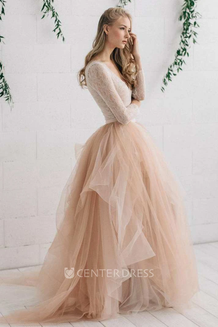 Tulle Satin Tiers Zipper Winter Wedding Dress