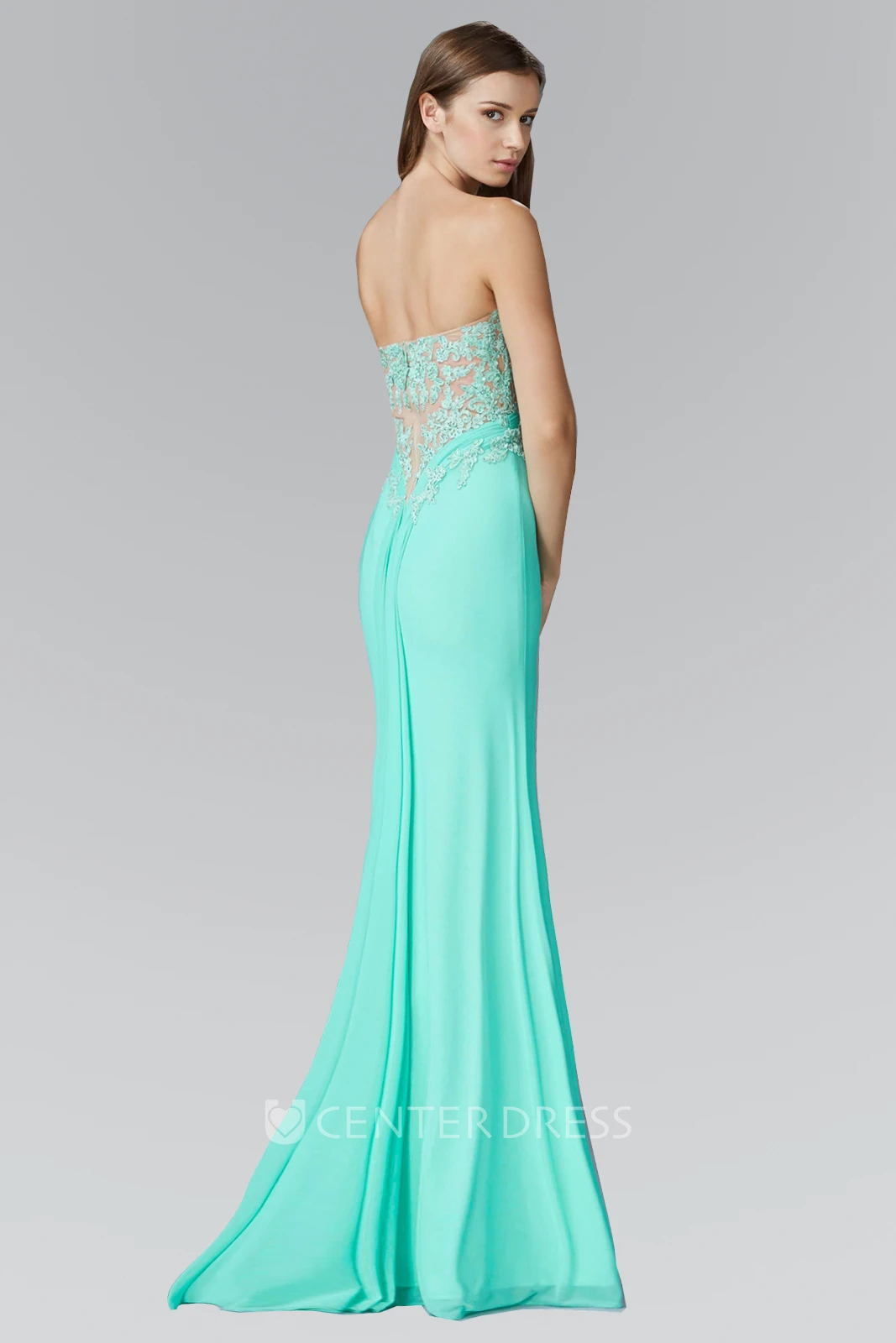 Sheath Long Sweetheart Sleeveless Chiffon Backless Dress With Ruching And Appliques