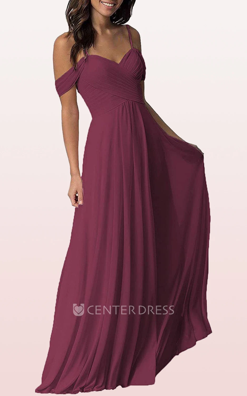Chiffon Floor-length Off-the-shoulder A Line Sleeveless Bridesmaid Dress With Ruching