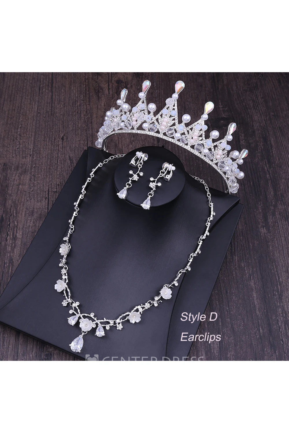Bridal Accessory-Crown Necklace Earrings/Earclips Set