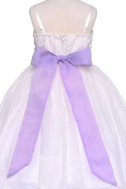 Spaghetti Tea-Length Pleated Chiffon&Sequins Flower Girl Dress With Tiers