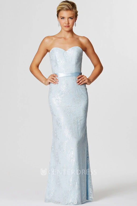 Sweetheart Ribboned Sleeveless Lace Bridesmaid Dress