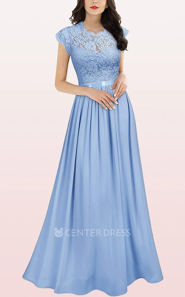 Sexy Chiffon Scalloped A Line Prom Dress With Pleats