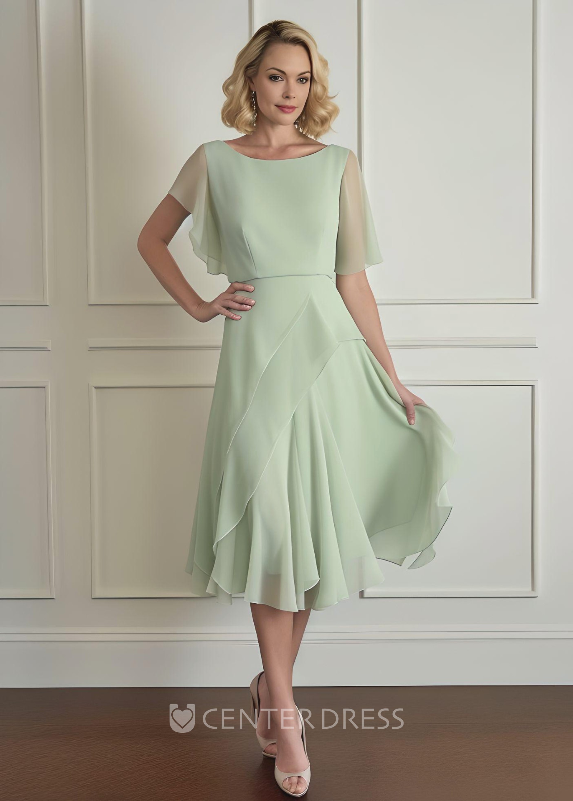 Green mother of the hotsell bride dresses tea length