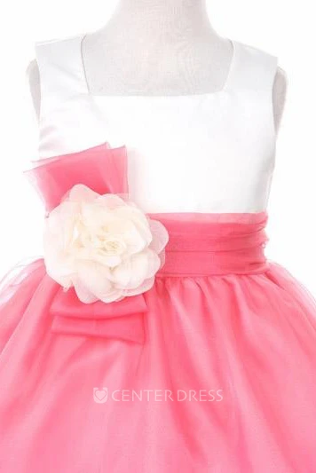 Floral Floral Bowed Organza&Satin Flower Girl Dress With Sash