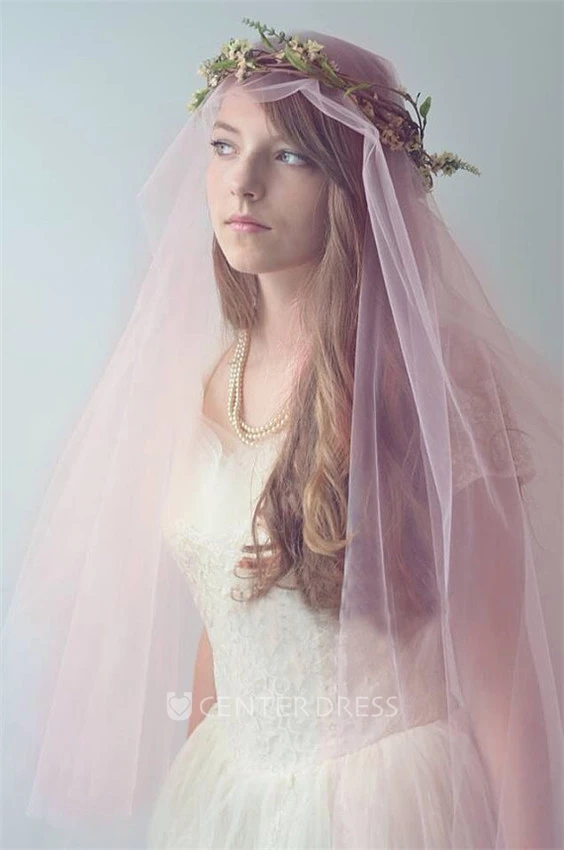 Pink Simple Soft Trailing Plain Tulle Veil