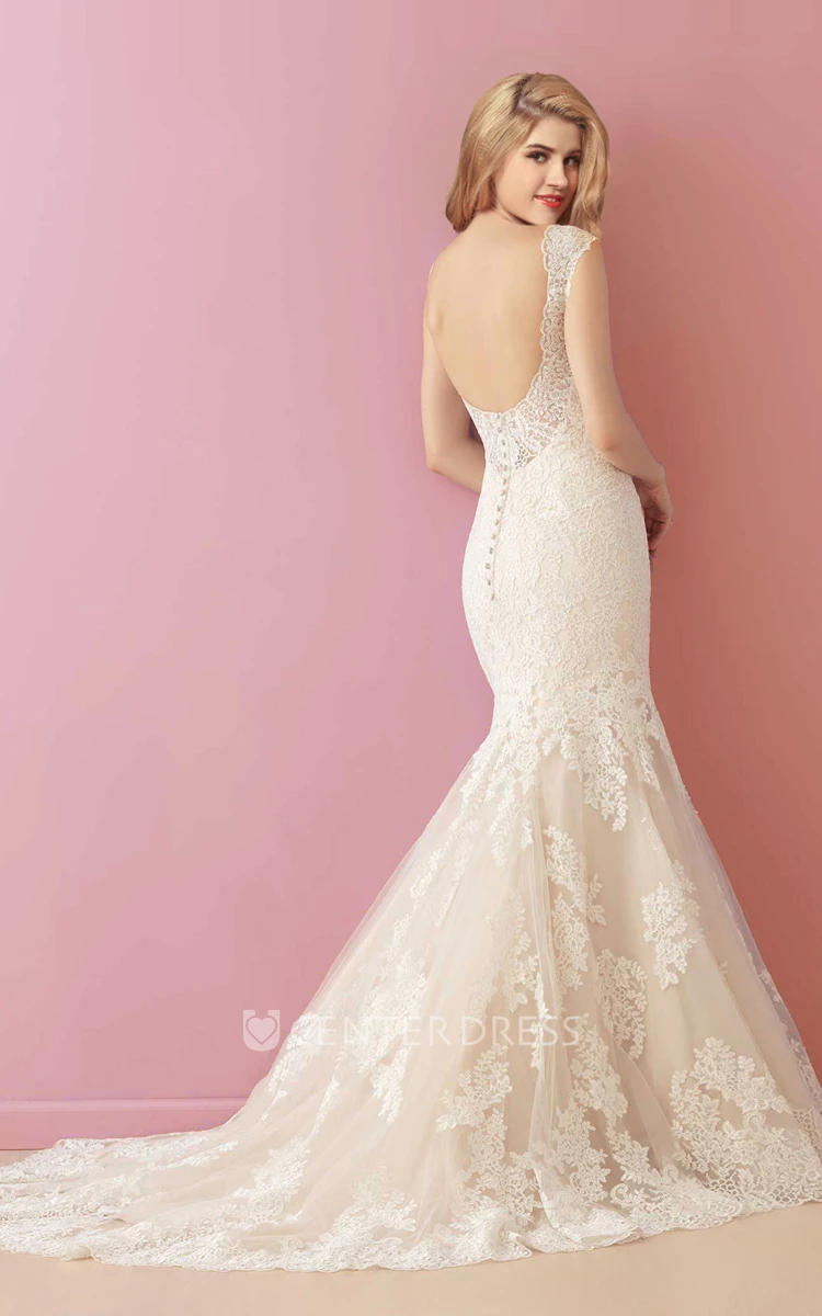 Sexy Plunging Neck Backless Sleeveless Mermaid Lace Wedding Dress