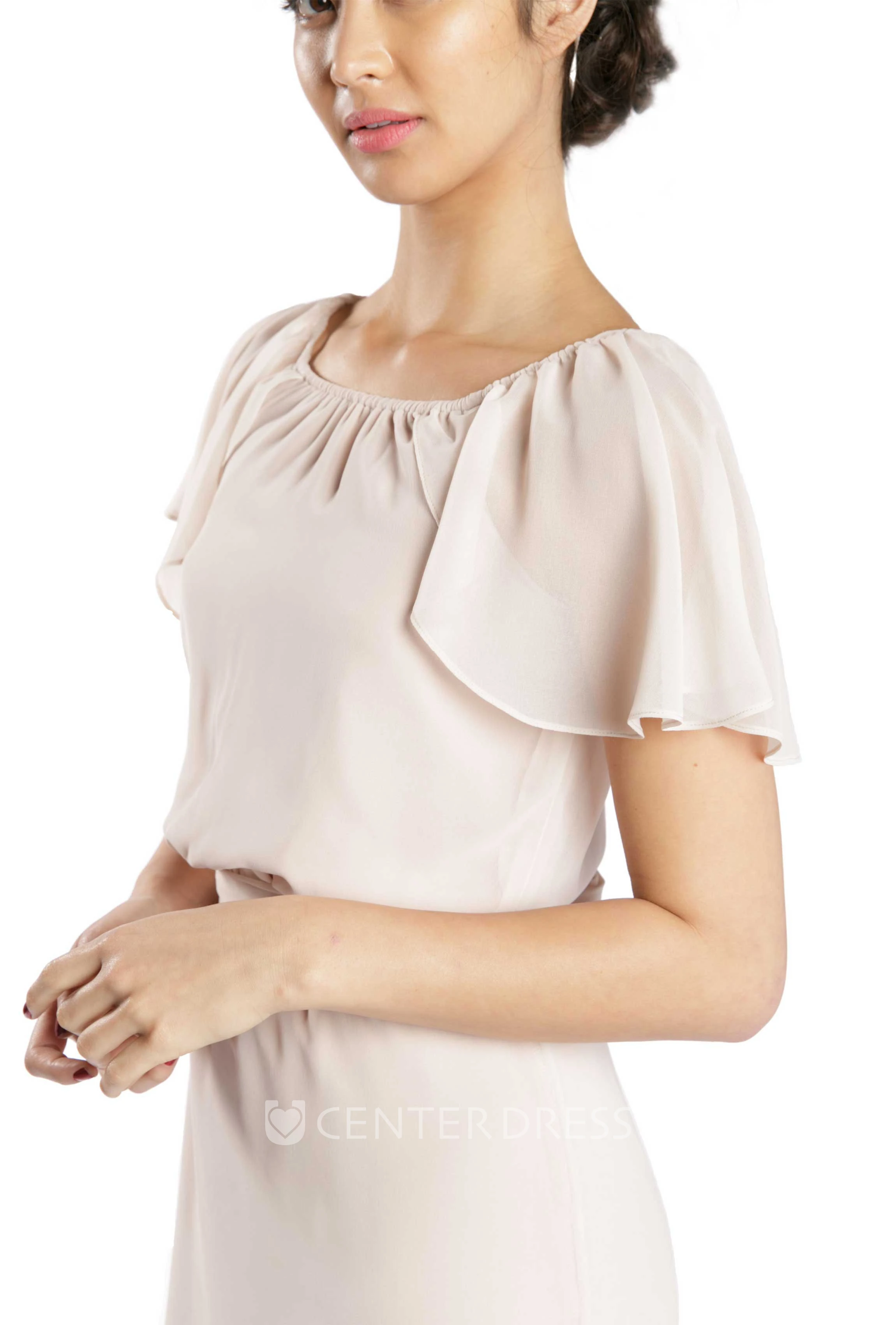 Knee-Length Bowed Short Sleeve Off-The-Shoulder Chiffon Muti-Color Convertible Bridesmaid Dress