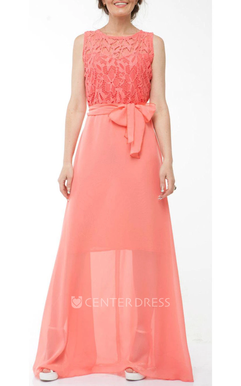 Coral Bridesmaid Chiffon Coral Evening Wedding Coral Lace Long Dress