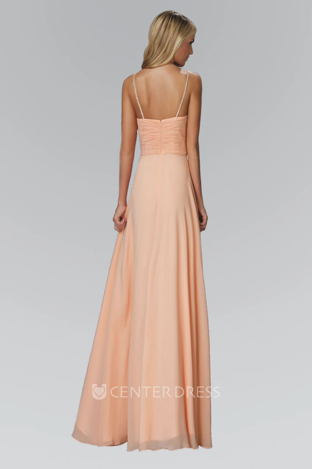 Sheath Floor-Length Spaghetti Sleeveless Chiffon Zipper Dress With Beading