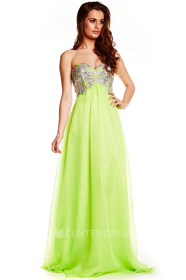 Sweetheart Beaded Empire Sleeveless Tulle Prom Dress With Lace-Up