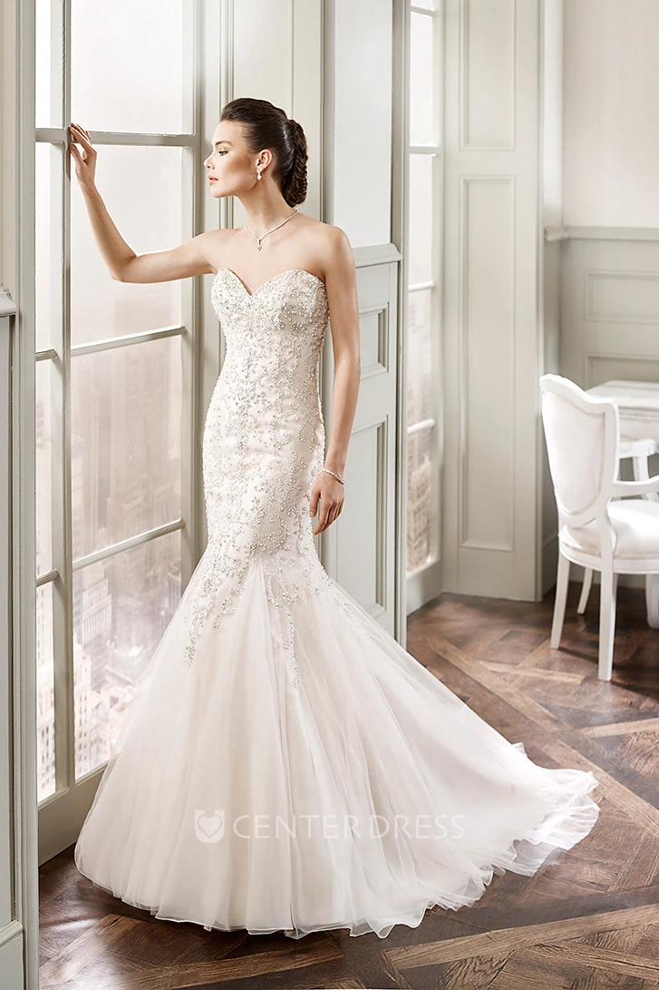 Mermaid Sweetheart Tulle Wedding Dress With Beading