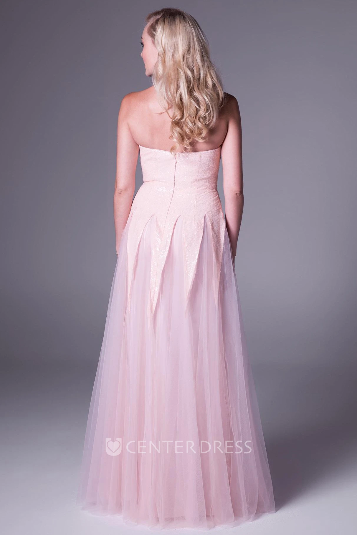 A-Line Sleeveless Strapless Floor-Length Tulle Prom Dress