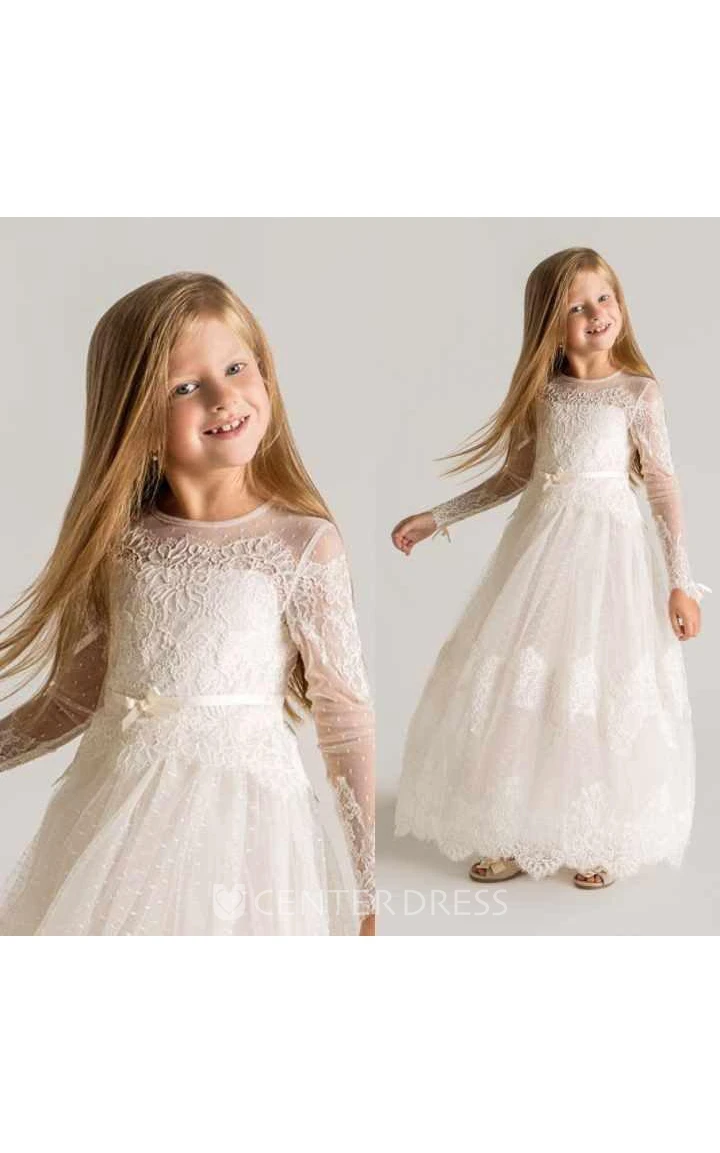Lace Long Sleeve Tulle Modern A-Line Flower Girl Dress