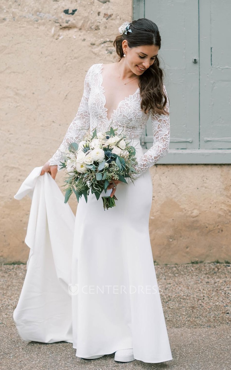 Petal sleeve outlet wedding dress