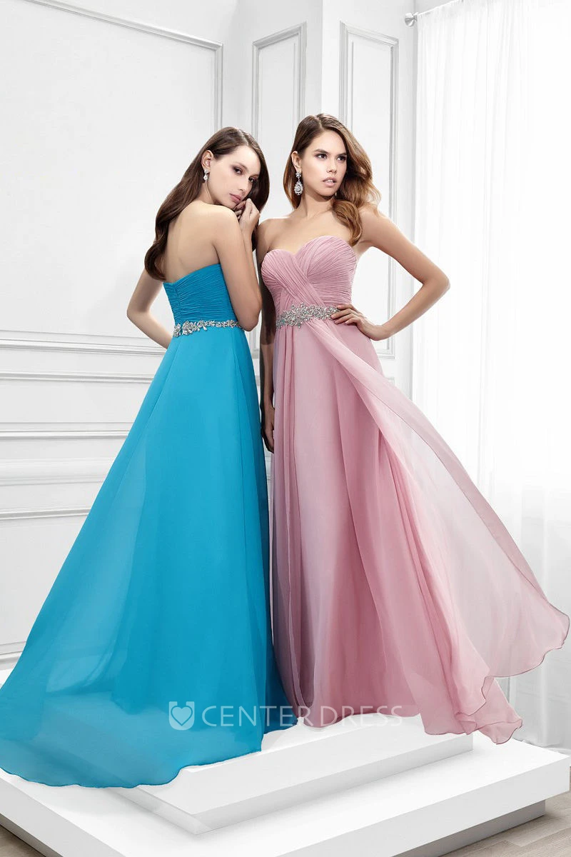 Floor-Length Sleeveless Sweetheart Criss-Cross Chiffon Prom Dress