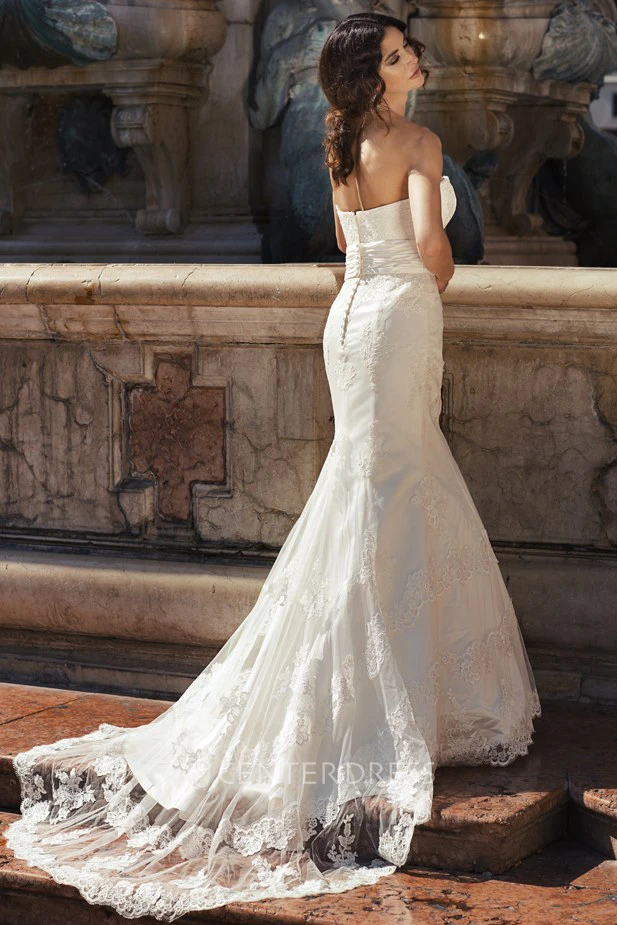 Mermaid Sweetheart Appliqued Sleeveless Floor-Length Lace&Tulle Wedding Dress