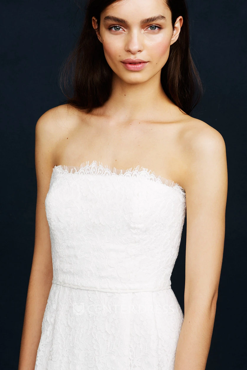 Sheath Long Sleeveless Strapless Lace Wedding Dress