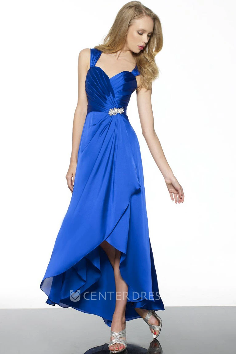 High-Low Criss-Cross Sleeveless Strapped Chiffon Bridesmaid Dress
