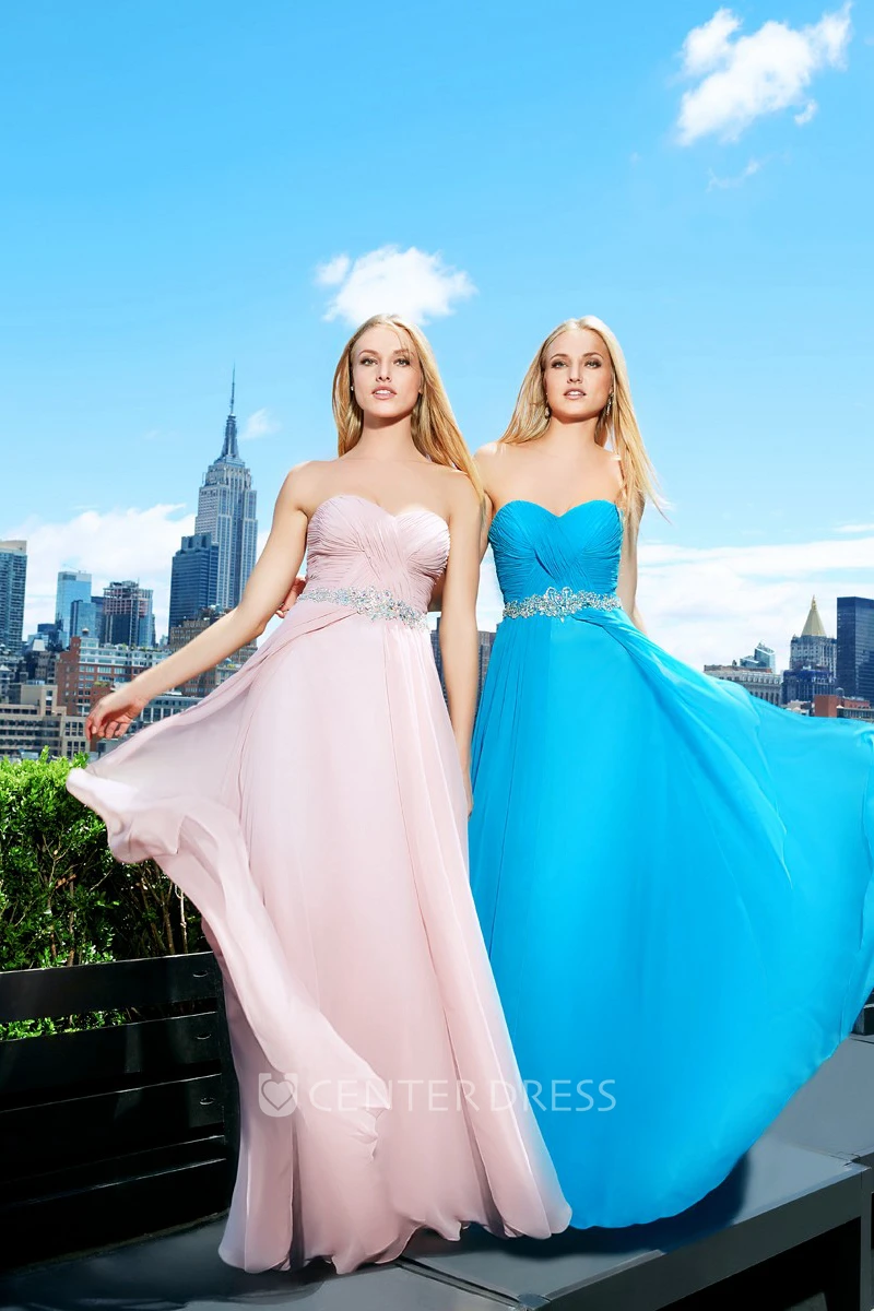 Floor-Length Sleeveless Sweetheart Criss-Cross Chiffon Prom Dress