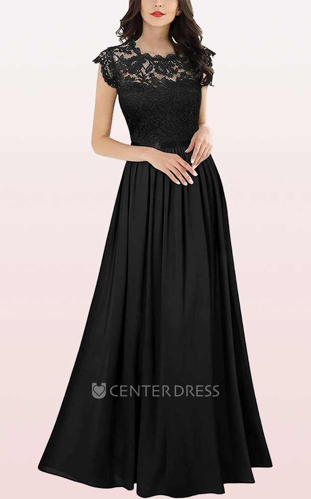 Sexy Chiffon Scalloped A Line Prom Dress With Pleats