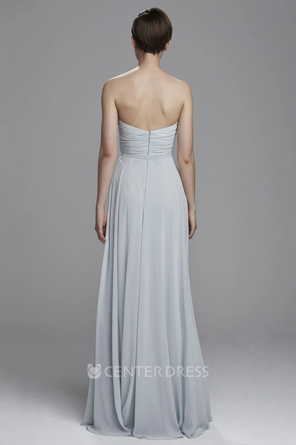 A-Line Ruched Sweetheart Floor-Length Sleeveless Chiffon Bridesmaid Dress With Bow And Pleats