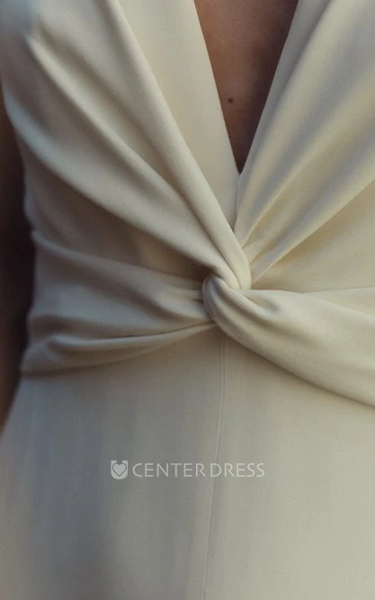 Applique A-Line Satin Beach Spring Wedding Dress with V-Neck and Open Back Modern Bridal Gown