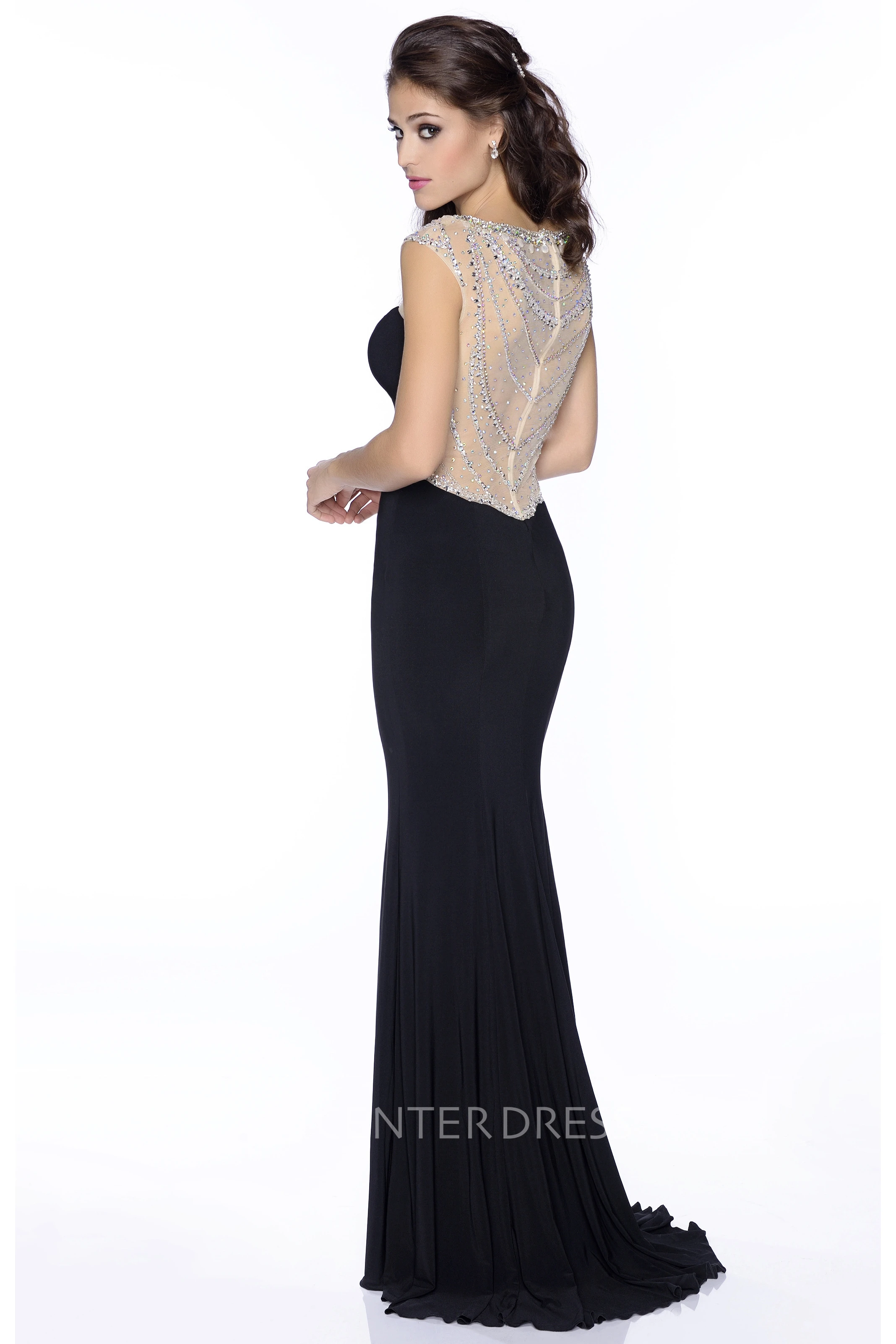 Trumpet Jersey Brush Train Prom Dress With Sophisticated Rhinestones