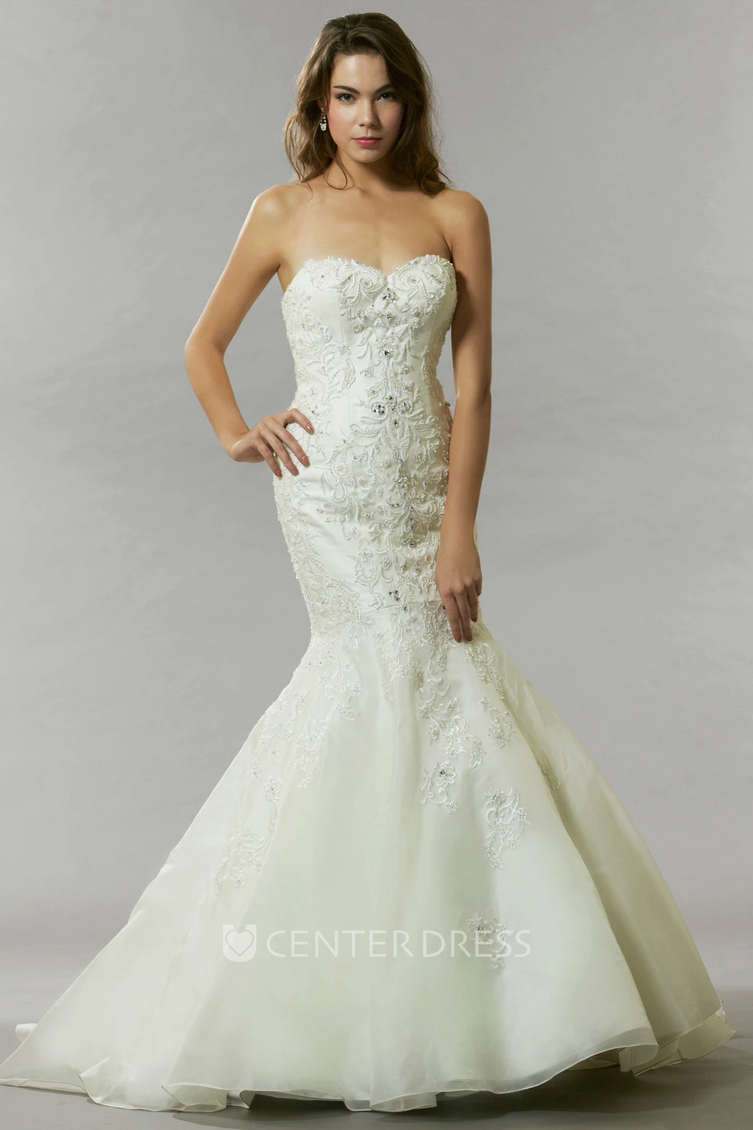 Trumpet Beaded Sweetheart Floor-Length Sleeveless Wedding Dress With Backless Style And Appliques