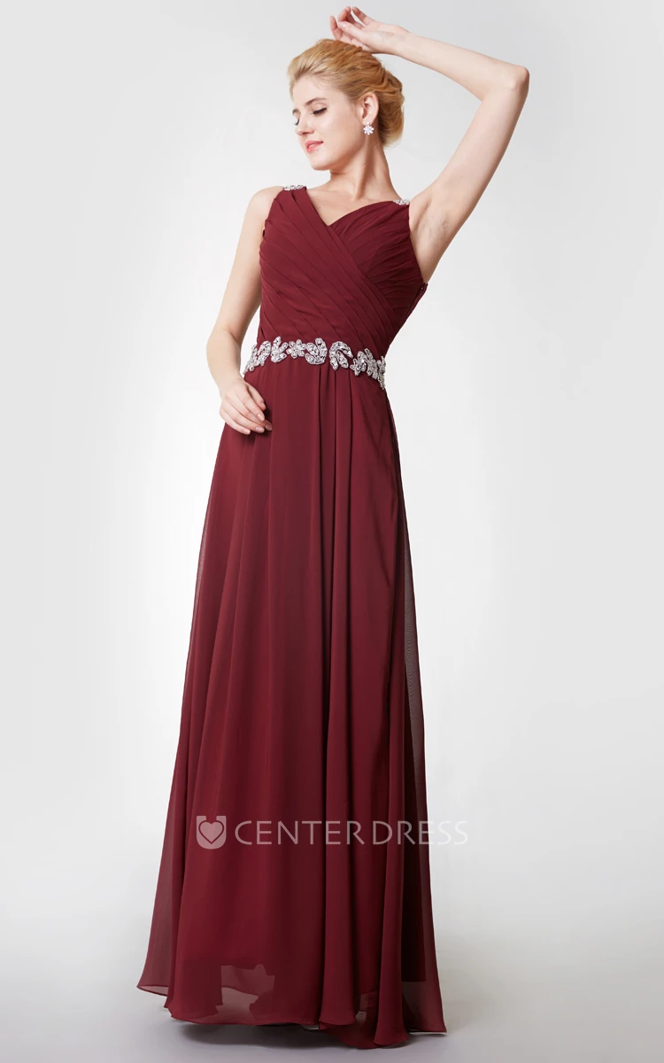 Fabulous Beaded Strap Long Chiffon Dress With Cowl