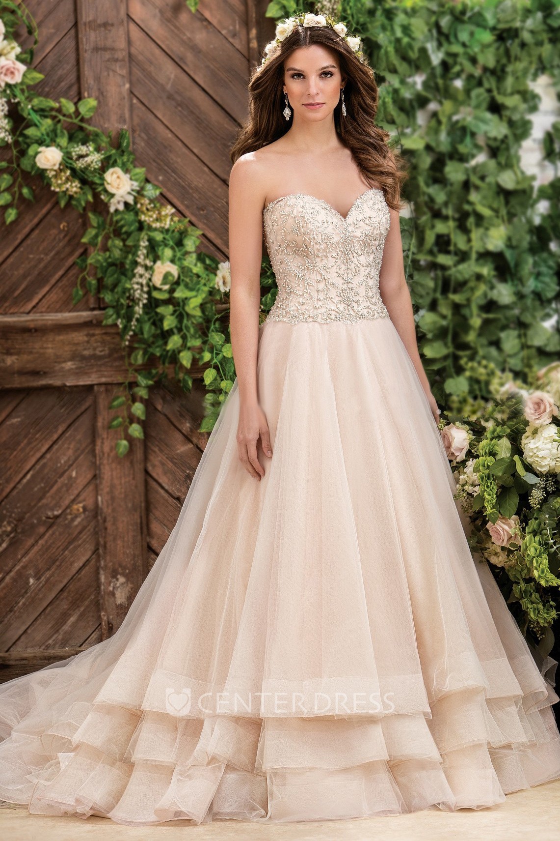 Layered tulle ball gown with beaded bodice best sale