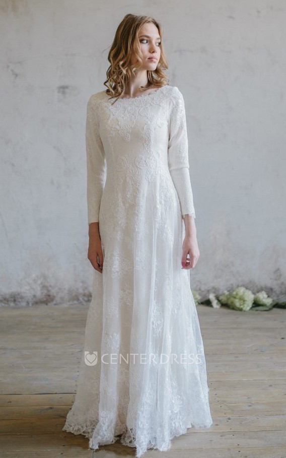 Ucenter Dress Simple Modest Long Sleeves Boho Warm Wedding Dress Casual Minimalist Solid A-Line Floor Length Bridal Gown Elegant Floral - White/Ivory Simple Modest Long Sleeves Boho Warm Wedding Dress Casual Minimalist Solid  A-Line Floor Length Bridal Gown - UCenter Dress