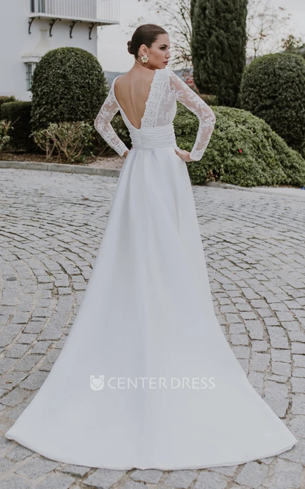 Chiffon V-neck Beach Wedding Dress with Chapel Train A-Line