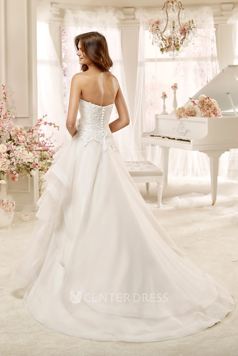Sweetheart A-line Wedding Dress with Flowers and Asymmetrical Ruching