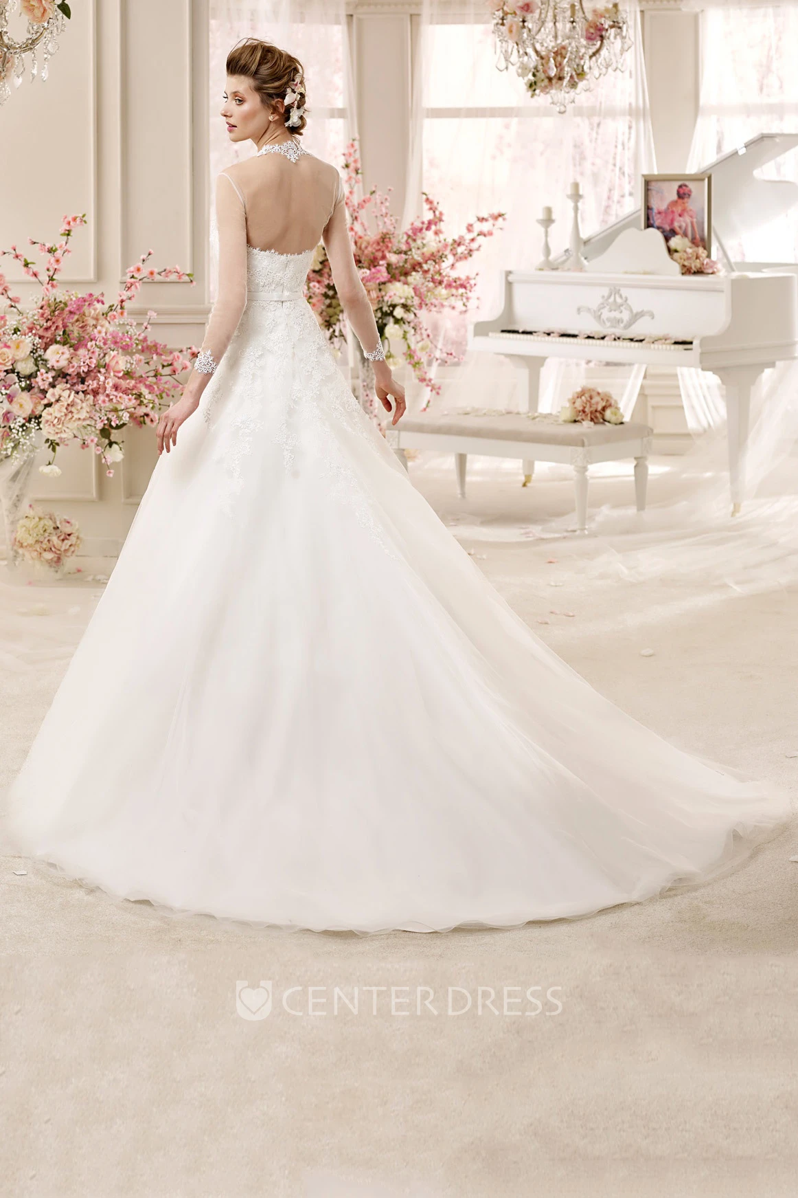 Royal A-line Wedding Gown with Queen-Anna Neck and Illusive Design