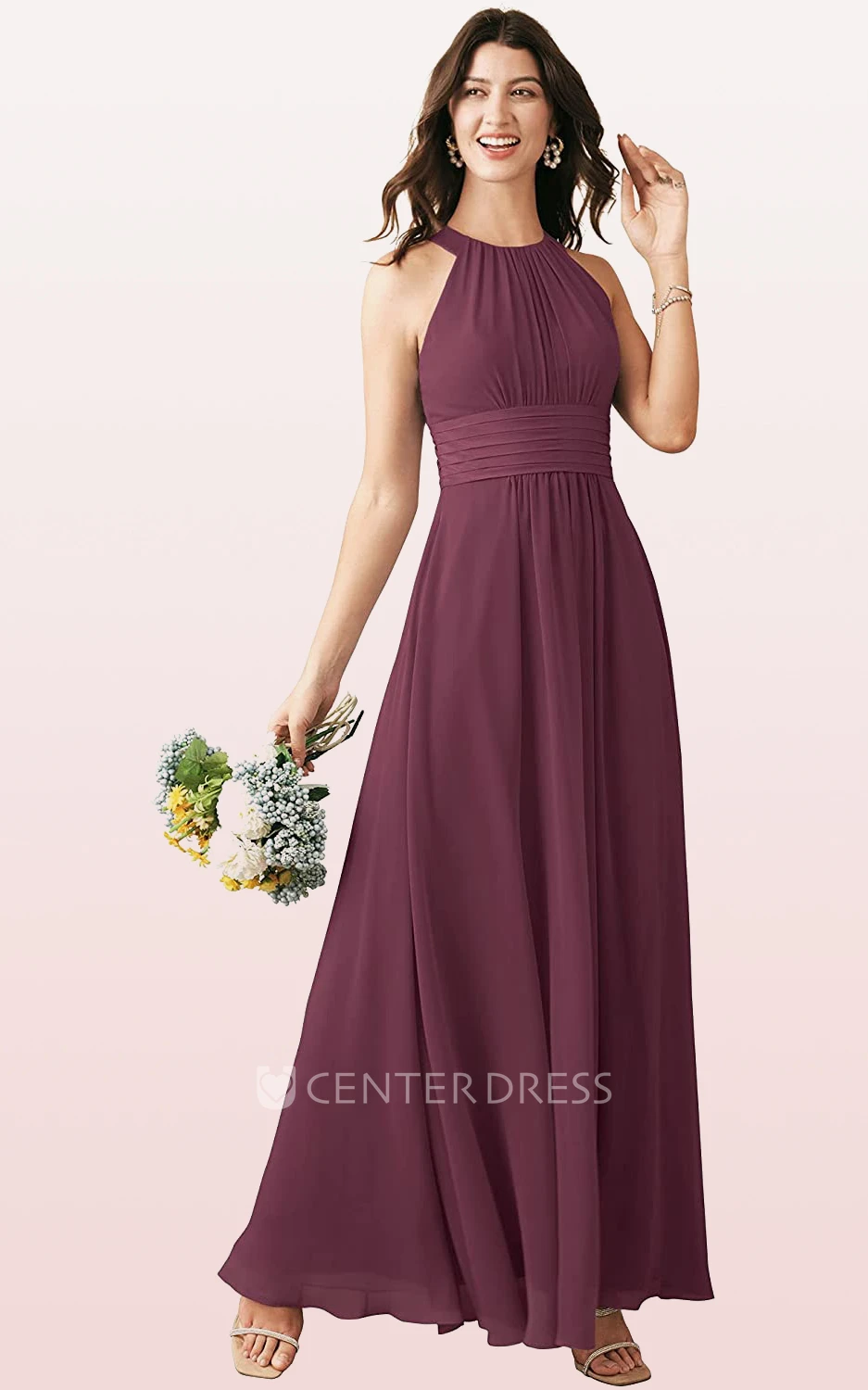 Chiffon Ankle-length Halter A Line Sleeveless Bridesmaid Dress With Ruching
