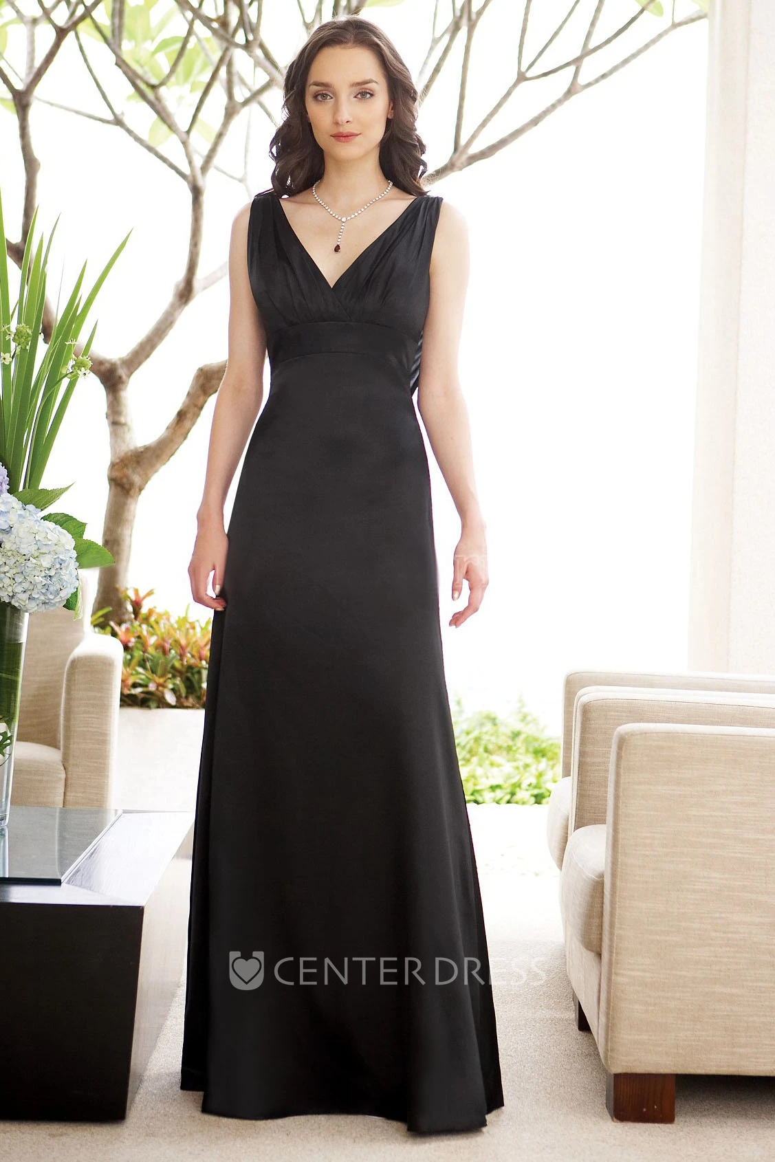Sleeveless V-Neck A-Line Bridesmaid Dress With Draped Back