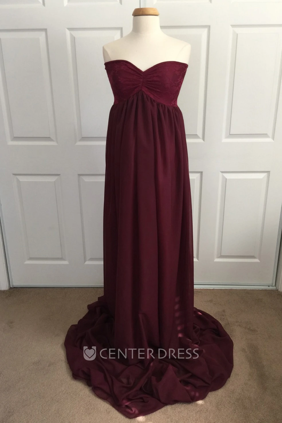 A-line Chiffon Lace Sweetheart Sleeveless Pleated Ruched Maternity Dress