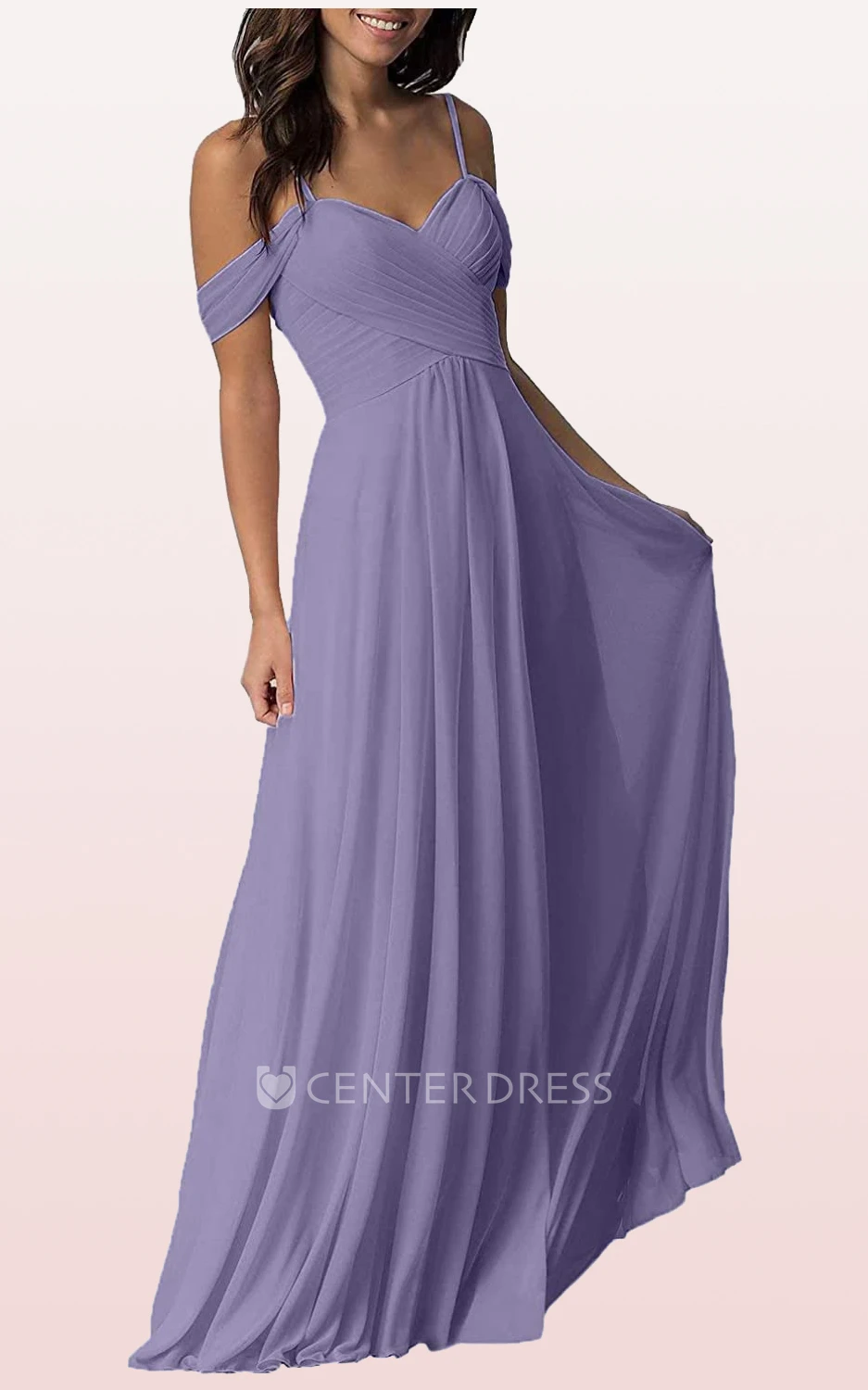 Chiffon Floor-length Off-the-shoulder A Line Sleeveless Bridesmaid Dress With Ruching