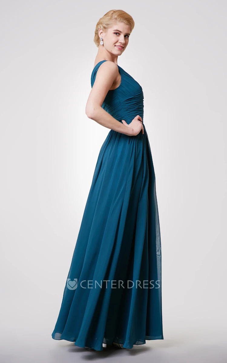 Modern One-shoulder Empire A-line Chiffon Gown With Pleats