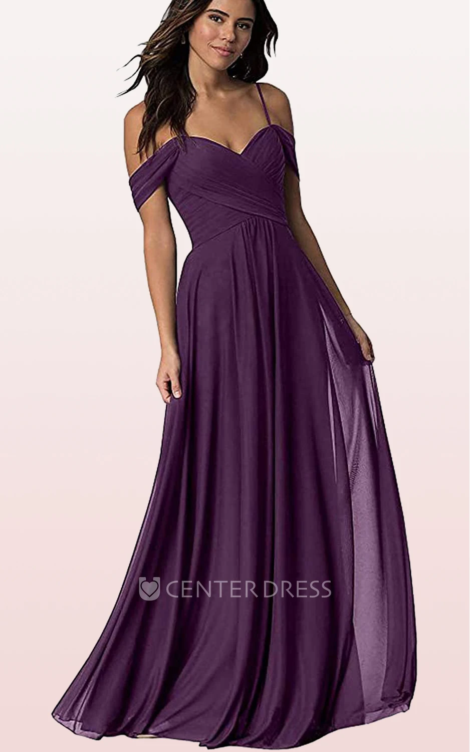 Chiffon Floor-length Off-the-shoulder A Line Sleeveless Bridesmaid Dress With Criss Cross