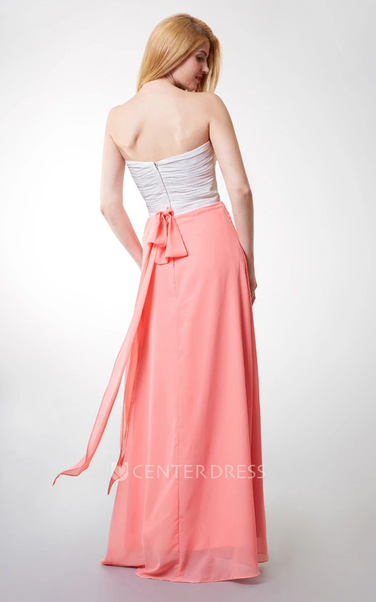 Strapless A-line Ruched Long Chiffon Gown With Sash